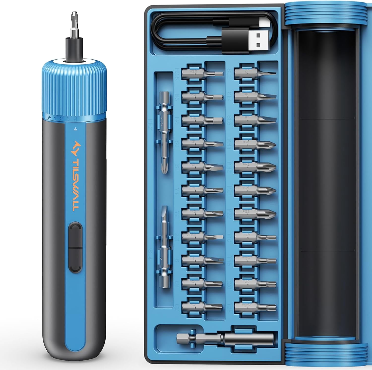 4V Electric Screwdriver Cordless, 10N.m High Torque /260 RPM, Cordless Screwdriver with 4-Level Control, 2200mAh USB-C Fast Charging, with 25pc S2 Steel Bits for DIY and Home Repairs (Blue)