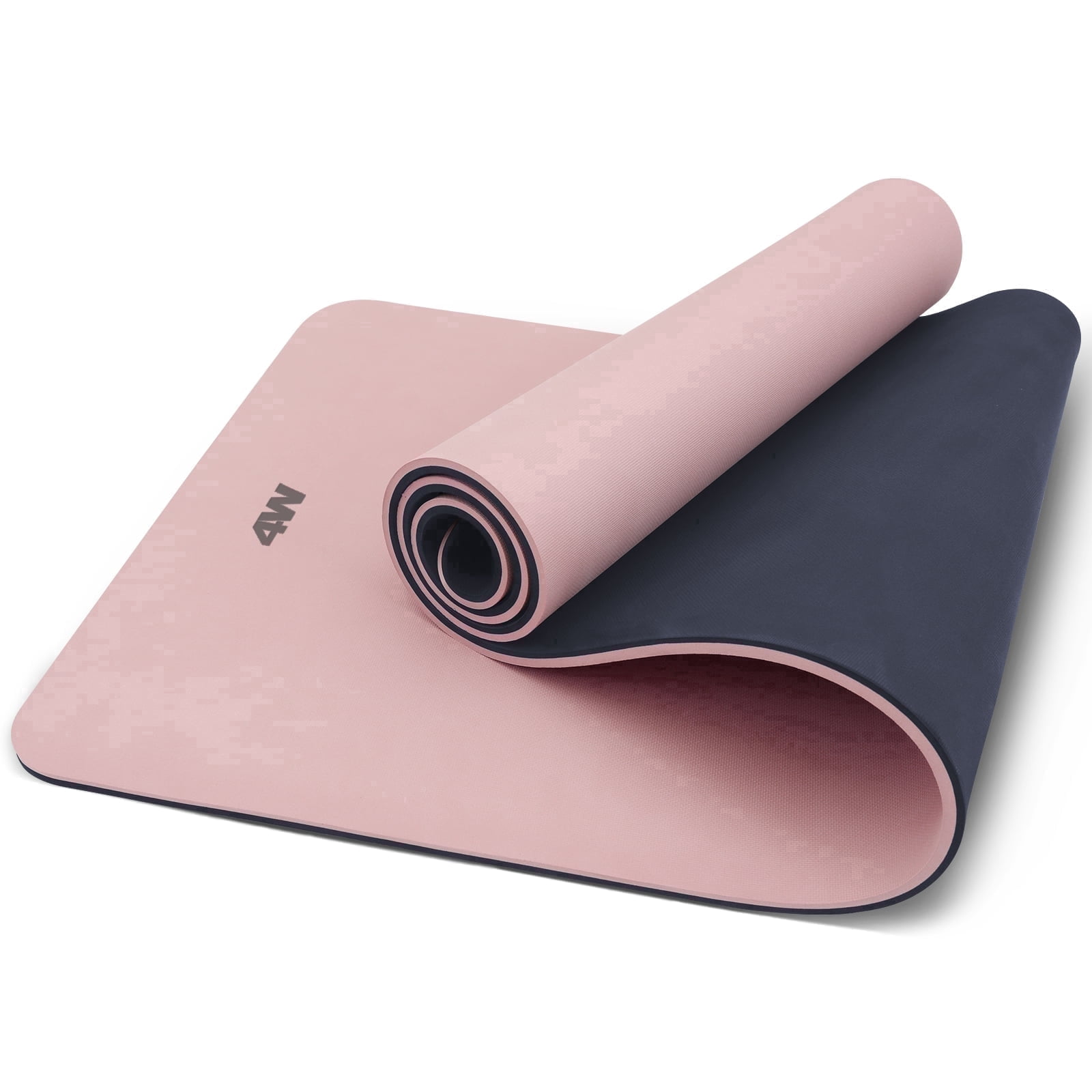 4W 10mm Pink Yoga Mat Thick- TPE Non-Slip Exercise Mats with Strap for Home Workout/Pilates for Women Men 72"×26"(Pink + Silver)