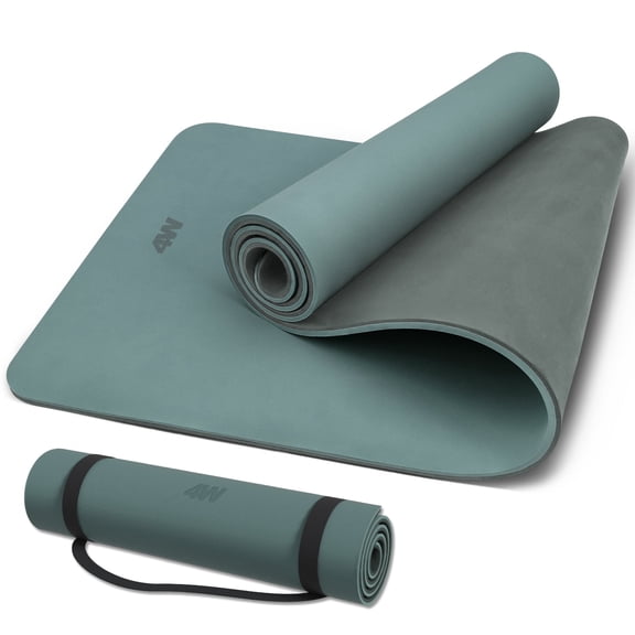 4W 10mm Thick Yoga Mat- TPE Non-Slip Exercise Mats with Strap for Home Workout/Pilates for Women Men 72"26"(Green + Grey)