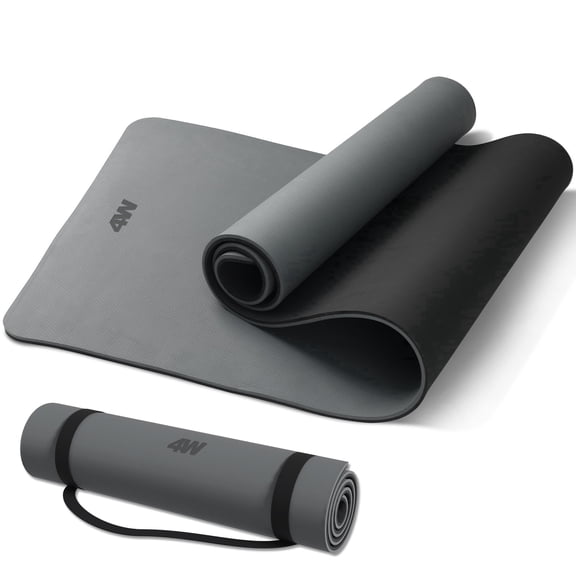 4W 10mm Thick Yoga Mat- TPE Non-Slip Exercise Mats with Strap for Home Workout/Pilates for Women Men 72"×26"(Grey +Black)