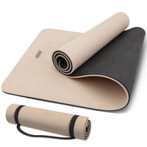 4W 10mm Thick Yoga Mat- TPE Non-Slip Exercise Mats with Strap for Home Workout/Pilatesfor Women Men72"×26"(Beige   Black)