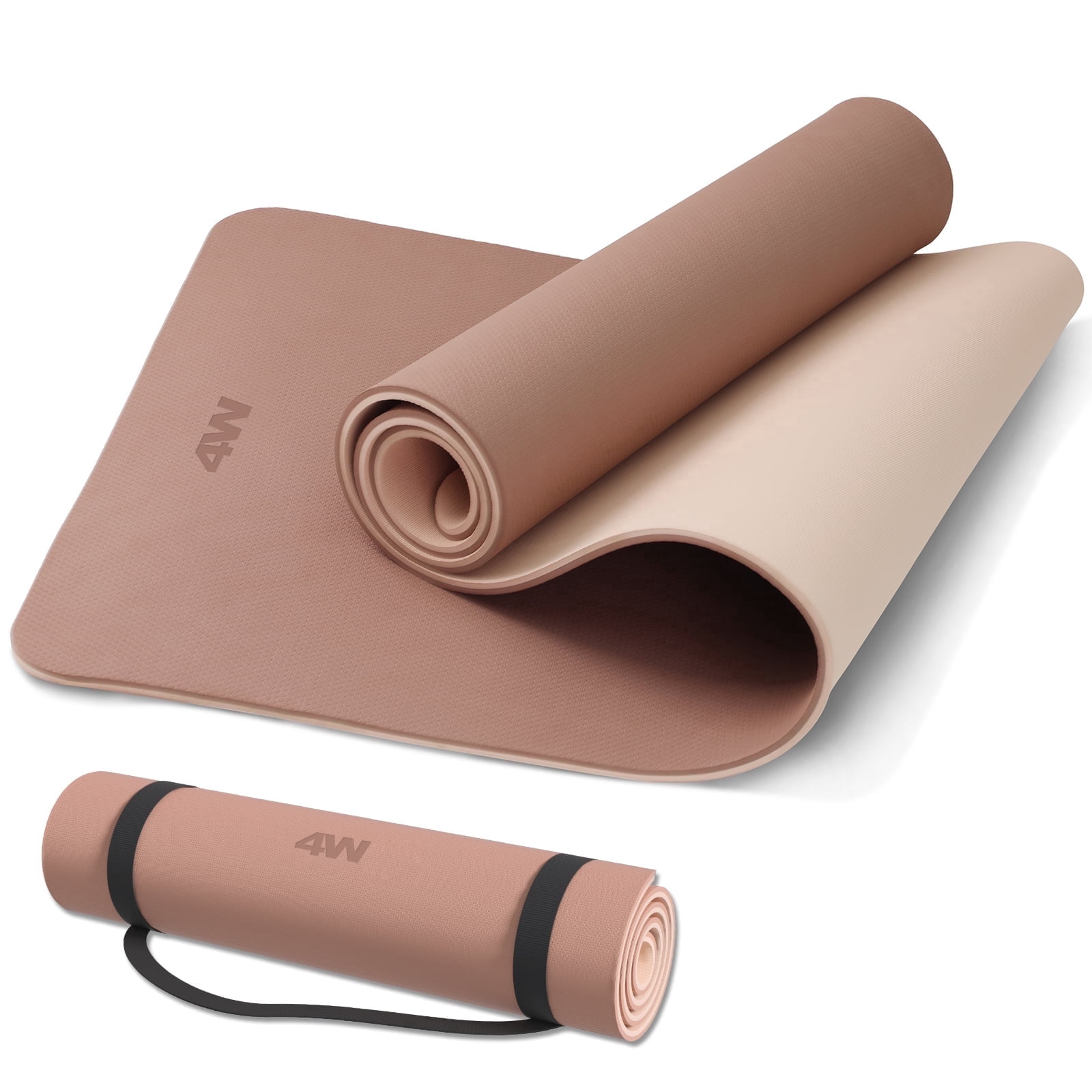 4W 10mm Thick Yoga Mat- TPE Non-Slip Exercise Mats with Strap for Home Workout/Pilatesfor Women Men72"×26"(Brown+Apricot)