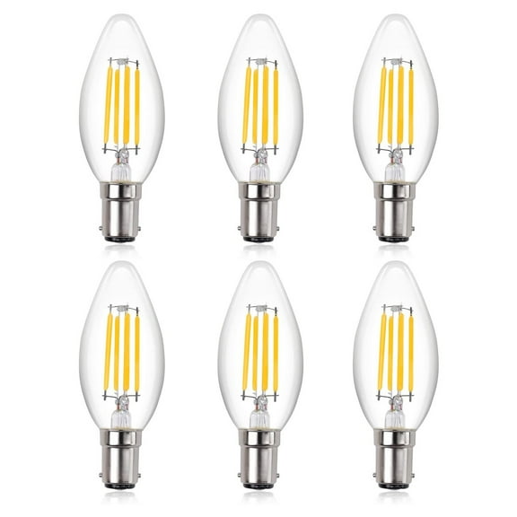 4W C35 B15 LED Filament Bulb Non-Dimmable Candle Light Bulb 2700K Warm White 40W Equivalent Incandescent Bulb 360 Degree Angle Pack of 6