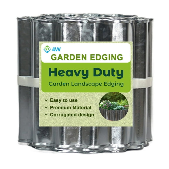4W Galvanized Steel Garden Edging, 6" x 20' Corrugated Landscape Border, Flexible Lawn and Yard Edging Strip for Flower Beds and Tree Rings, Natural