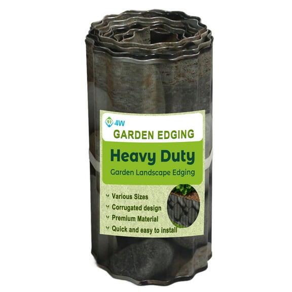 4W Double-Sided Pebble Print Galvanized Steel Garden Edging, 10" x 10.5' Flexible Corrugated Landscape Border for Flower Beds, Lawns, and Tree Rings