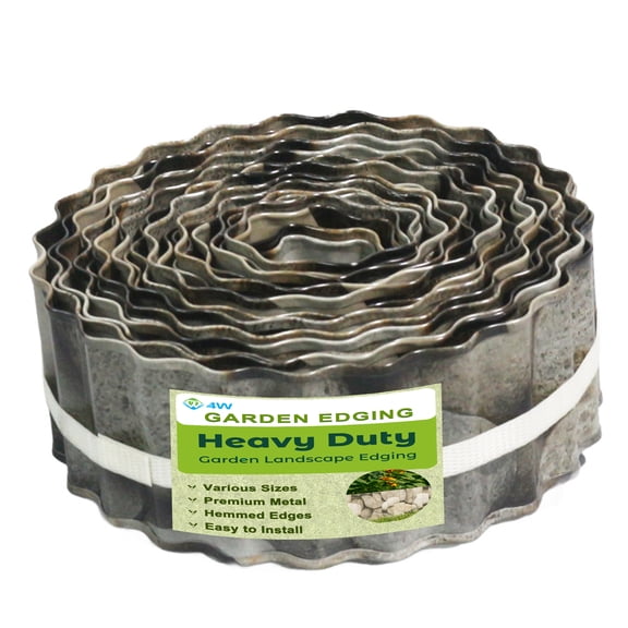 4W Double-Sided Pebble Print Galvanized Steel Garden Edging, 3"x 32.81'Flexible Corrugated Landscape Border for Flower Beds, Lawns, and Tree Rings