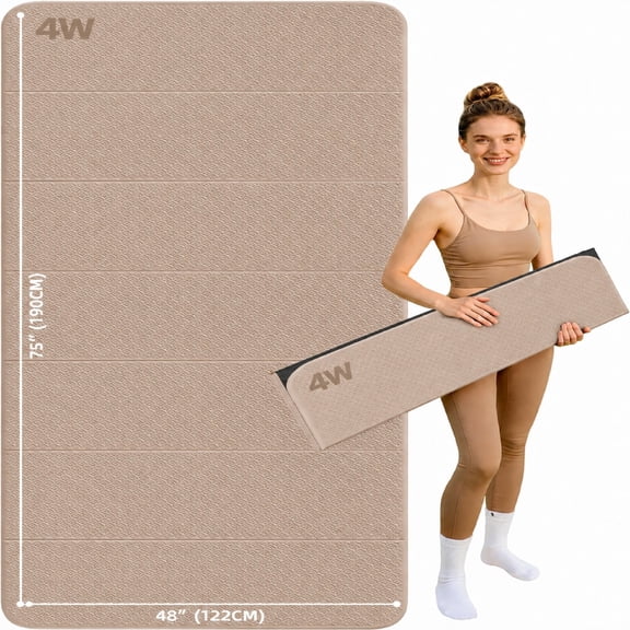 4W Extra Large Yoga Mat 6' x 4', 7-Fold TPE Workout Mat, 10mm Thick Extra Wide and Long Exercise Mats for Home Workout(Beige+Black)