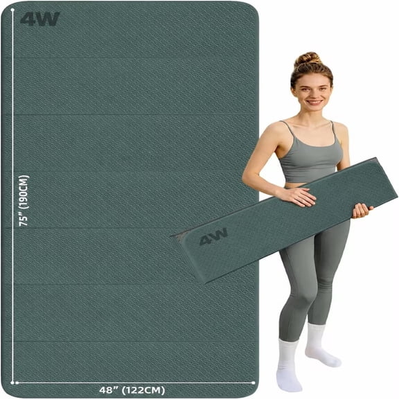4W Extra Large Yoga Mat 6' x 4', 7-Fold TPE Workout Mat, 10mm Thick Extra Wide and Long Exercise Mats for Home Workout(Green+Grey)