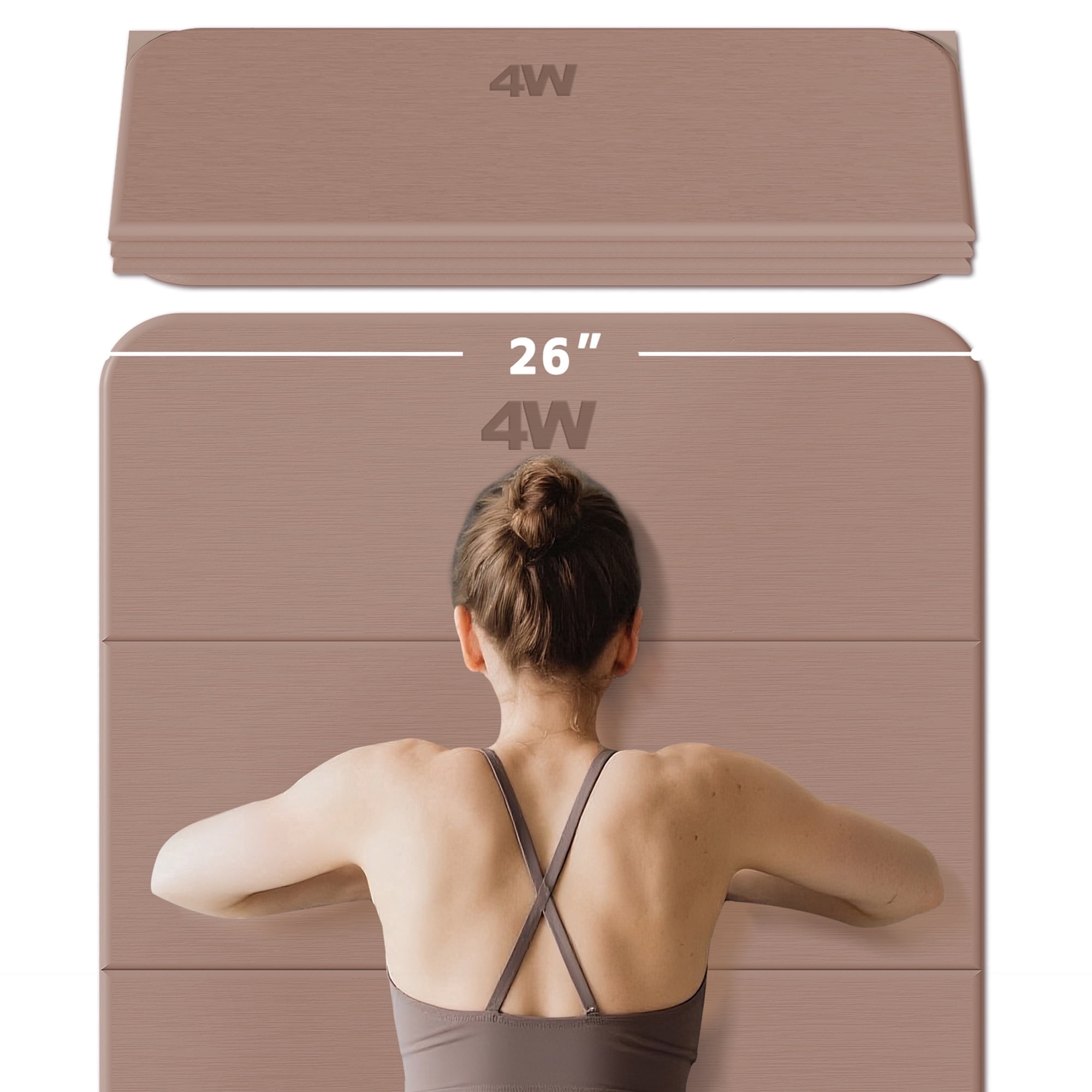 4W Foldable Yoga Mat Long, 10mm Extra Thick TPE Non-slip pilates Mats for Home and Travel, 75 x 26 in, Quick Folding/Storage No Curling(Brown + Beige)