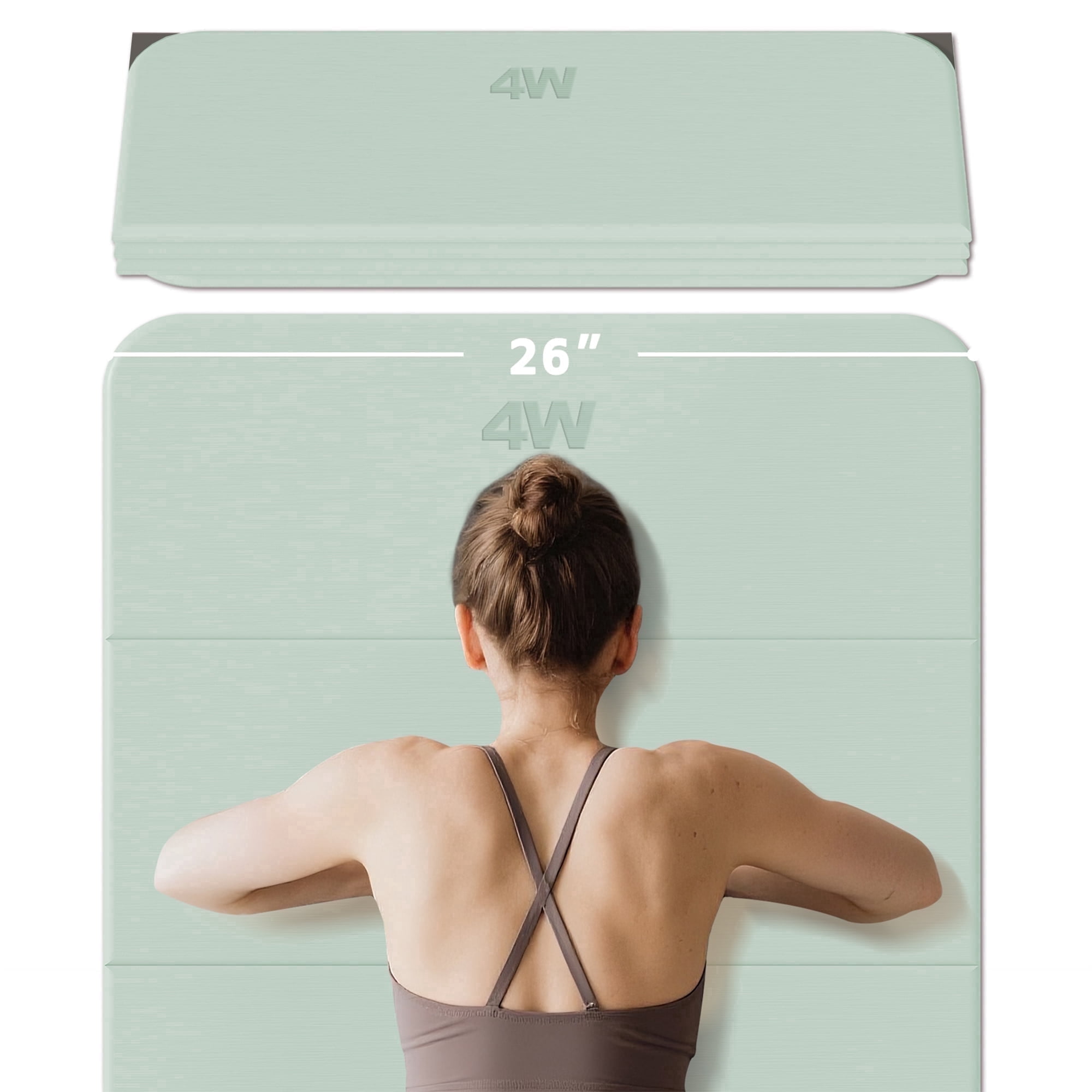 4W Foldable Yoga Mat Long, 10mm Extra Thick TPE Non-slip pilates Mats for Home and Travel, 75 x 26 in, Quick Folding/Storage No Curling (Green + Black)