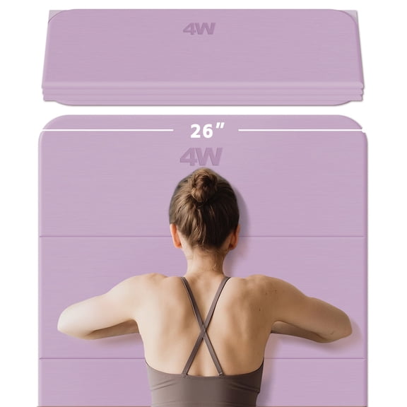 4W Foldable Yoga Mat Long, 10mm Extra Thick TPE Non-slip pilates Mats for Home and Travel, 75 x 26 in, Quick Folding/Storage No Curling (Purple + Grey)