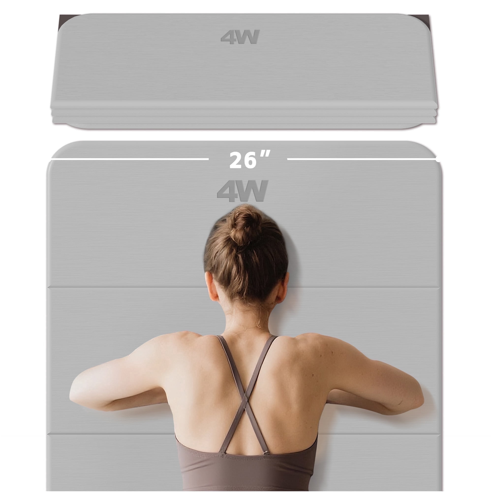 4W Foldable Yoga Mat Long, 10mm Extra Thick TPE Non-slip pilates Mats for Home and Travel, 75 x 26 in, Quick Folding/Storage No Curling(Gray+Black)