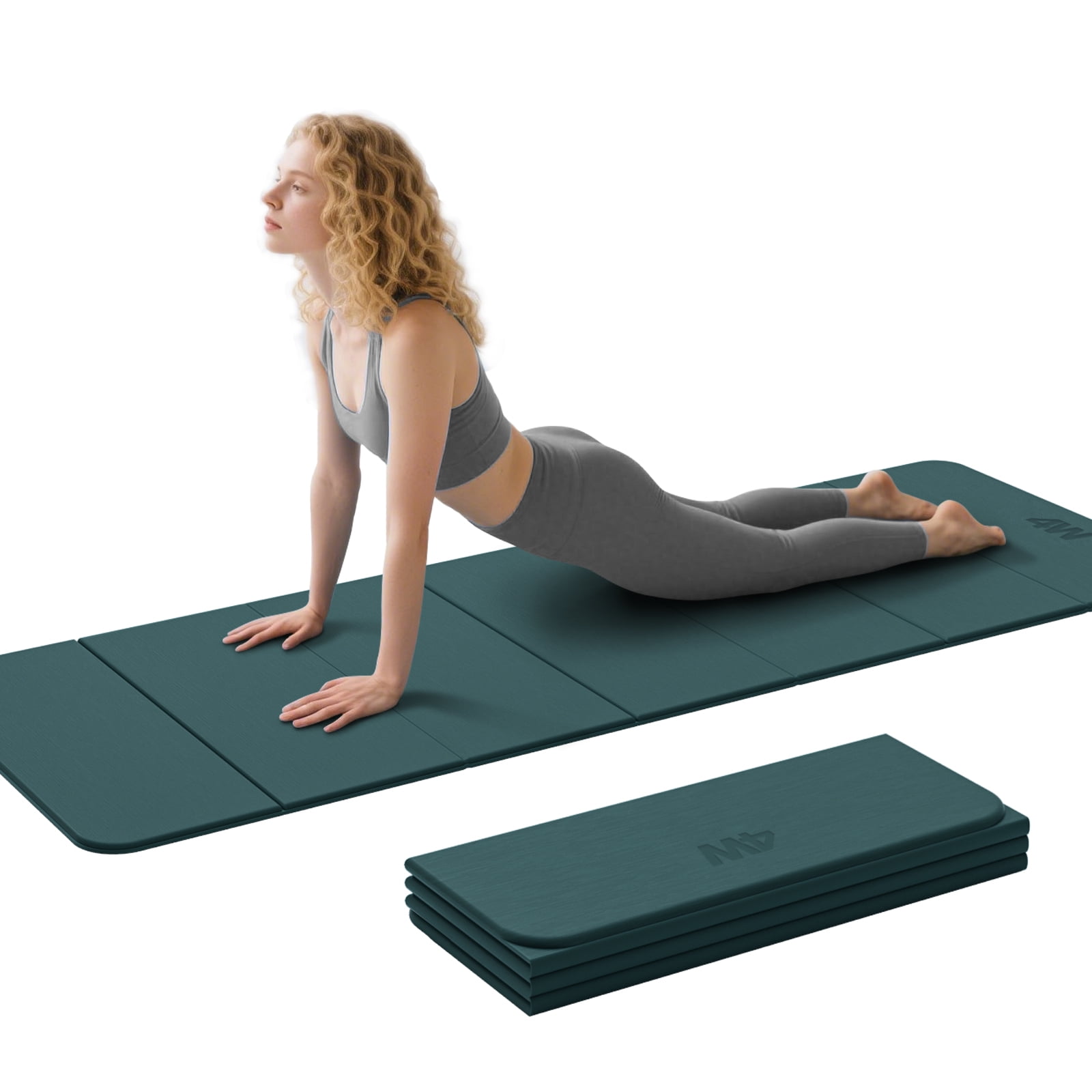 4W Foldable Yoga Mat 8mm Thick, TPE Non-Slip Fitness Mats, 3-in-1 for Yoga/Step Stool/Meditation, Quick Storage No Curling(Green)