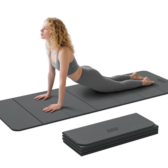 4W Foldable Yoga Mat 8mm Thick, TPE Non-Slip Fitness Mats, 3-in-1 for Yoga/Step Stool/Meditation, Quick Storage No Curling(Gray)