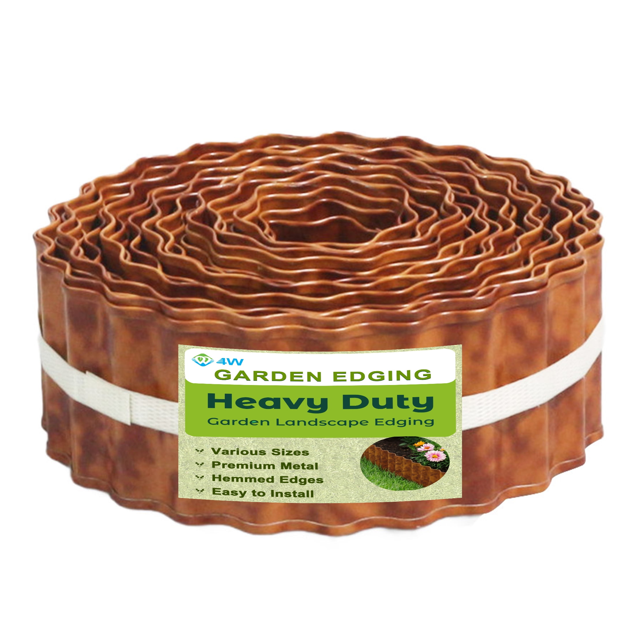 4W Galvanized Steel Garden Edging, 3" x 32.81' Corrugated Landscape Border, Flexible Lawn and Yard Edging Strip for Flower Beds and Tree Rings, Rust