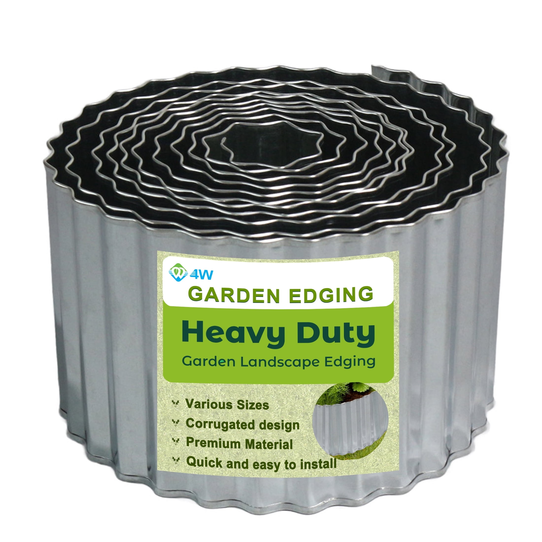4W Galvanized Steel Garden Edging, 6.3" x 16.5' Corrugated Landscape Border, Flexible Lawn and Yard Edging Strip for Flower Beds and Tree Rings, Natural