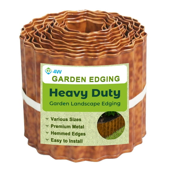 4W Galvanized Steel Garden Edging, 6" x 19.69' Corrugated Landscape Border, Flexible Lawn and Yard Edging Strip for Flower Beds and Tree Rings, Rust