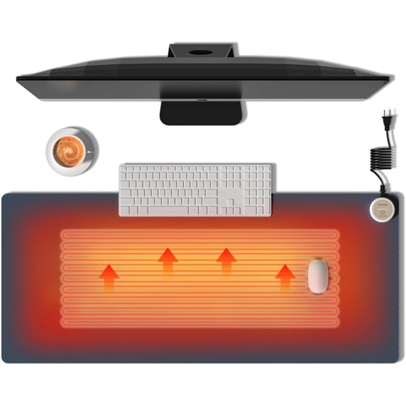 4W Heated Desk Pad, Gaming Mouse Pad for Desktop, 31.5"x13", Large Waterproof Computer Mat, Non-Slip Leather Desk mat for Office/Home(Blue)