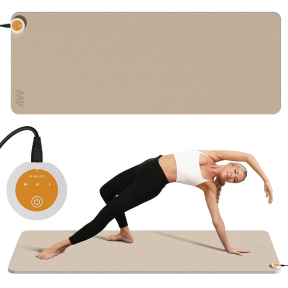 4W Heating TPE Non-Slip thick Yoga Mat for Home Workout, 3-Level Adjustable Constant Temperature (Beige)