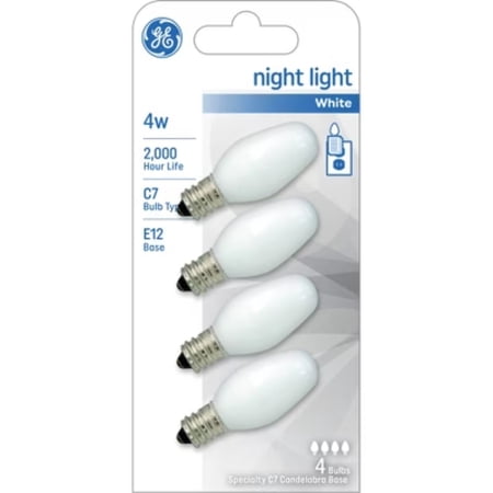 4PK 4 Watt Frosted Incandescent Night Light Bulb E12 Candelabra Base
