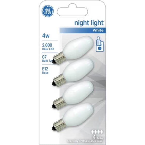 4W Incandescent Frosted Nightlight Bulbs - E12 Base, 4 Pack for Bedroom/Hallway