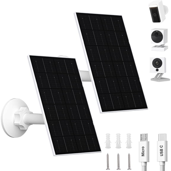 4W Solar Panel for Cameras, USB-C & USB Solar Charger, Compatible with Cam Pro, Outdoor Cam V1/V2, 9.8ft , IP66 , 360? Adjustable Mount (2 Pack)