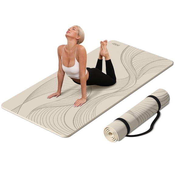 4W Wide Yoga Mats, Extra Large 35" x 72" Pilates Matt, 10mm Thick Non Slip, TPE Tear-Resistant Exercise Mats for Home Workouts (Beige)