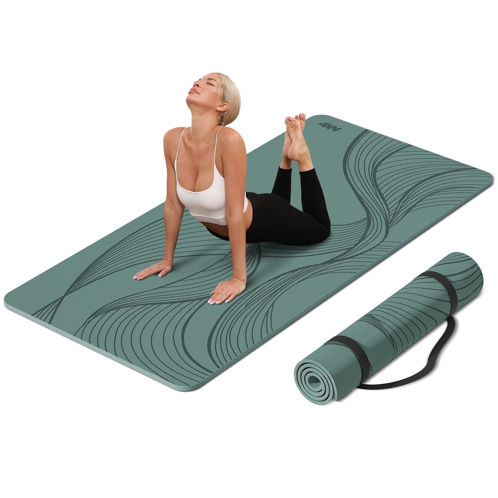 4W Wide Yoga Mats, Extra Large 35" x 72" Pilates Matt, 10mm Thick Non Slip, TPE Tear-Resistant Exercise Mats for Home Workouts (Green)