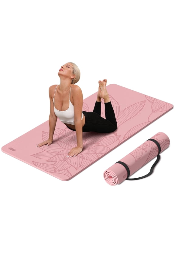 Wide Yoga Mat, Extra Large 35" x 72" Pink Yoga Matt,TPE 10mm Thick Non Slip Mat for Home Workouts (Pink)