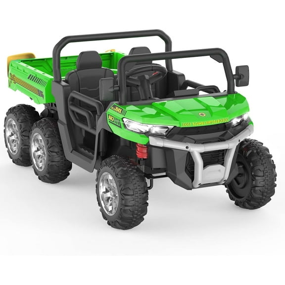 4WD 2 Seater Ride On Truck with Dump Bed/Tailgate/Shovel, 24V Kids Ride On Dump Truck, 6-Wheels Ride on Truck with Remote Control