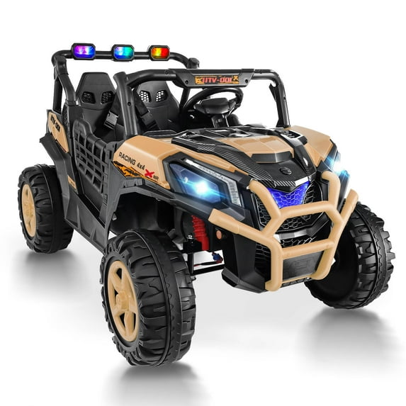 Farmdex 4WD 24V Ride on Toys 2 XL Seater Kids Ride on Cars w/ Remote Control, 4*200W Motor, Electric Off-Road UTV 7AH Battery Powered 4-Wheeler Vehicle w/ Bluetooth, Music, 3-Speed, LED Light, Yellow