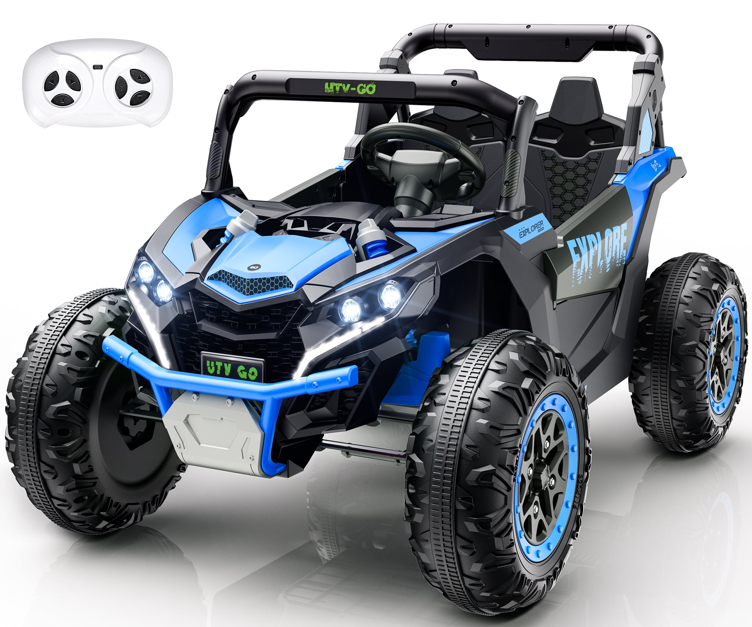 FINITO 24V Kids Ride on UTV 2WD/4WD Electric Off-Road Vehicle 4 Wheeler Battery Powered Truck with Storage Trunk Parent Remote Control Gift for Boy Girl Age 3+, Blue