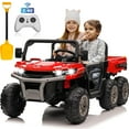 thumbnail image 1 of 4WD 24V Ride on toys 6-Wheel UTV with Remote Control, Electric Powered Ride on Dump Truck, 2 Seater Kids Ride on Toys w/ Tipping Bucket Trailer, Shovel, Spring Suspension, Bluetooth Music, Red, 1 of 16