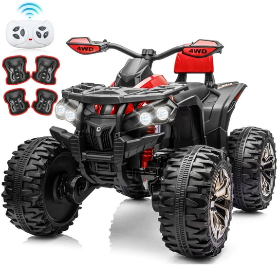 4WD ATV for Kids, Joyracer 24 Volt Ride on Toys, Power ATV Wheels with 800W Motor, Remote, Bluetooth Music, Horn, LED for Big Kids Gift, Red