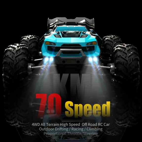 4WD Drive All Terrain RC Vehicle with 2 Batteries, 70KM/H High Speed, Full Scale Synchronous Control System, Proportional Throttle/Steering, Large Capacity Battery, Outdoor Drifting Racing Climbing