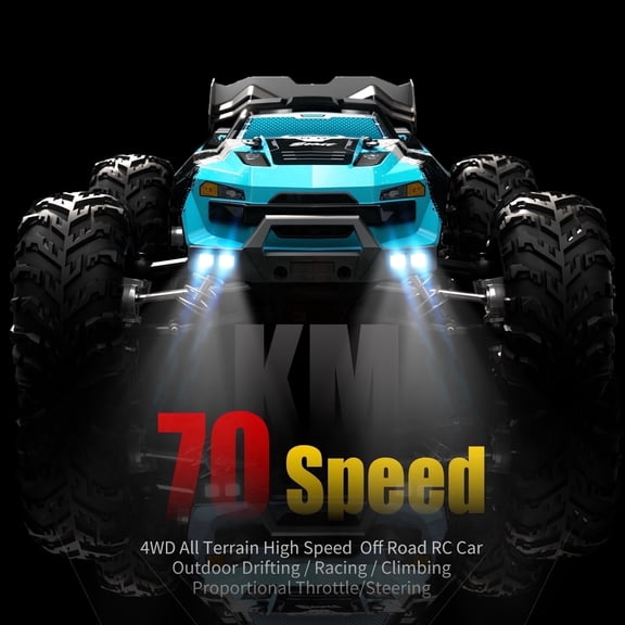 4WD 1:16 Scale All Terrain RC Vehicle with 2 Batteries, 70KM/H High Speed Carbon Brush Car, Outdoor Drifting Racing Climbing, LED Lights