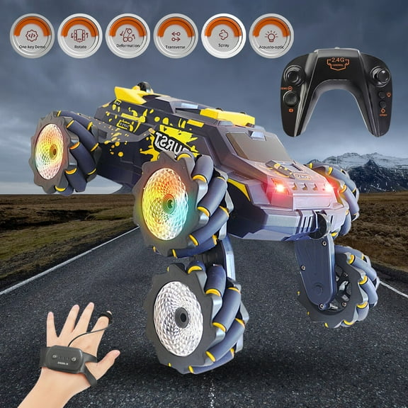 4WD Gesture Sensing RC Stunt Cars,DFITO 6-Wheel Drive, Sports Mode, 30 Min Standby Suitable for Any Terrain, 2.4G Gesture Controlled,Yellow