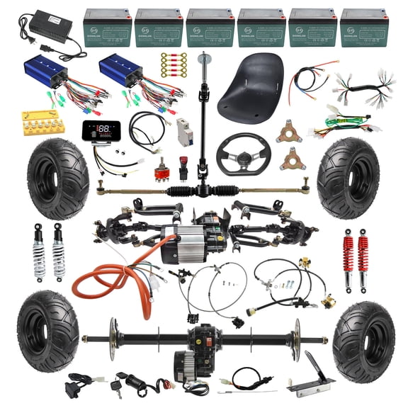 4WD Go kart Front & Rear Axle 72V 1500W Differntial Motor 6'' Wheels Batteries