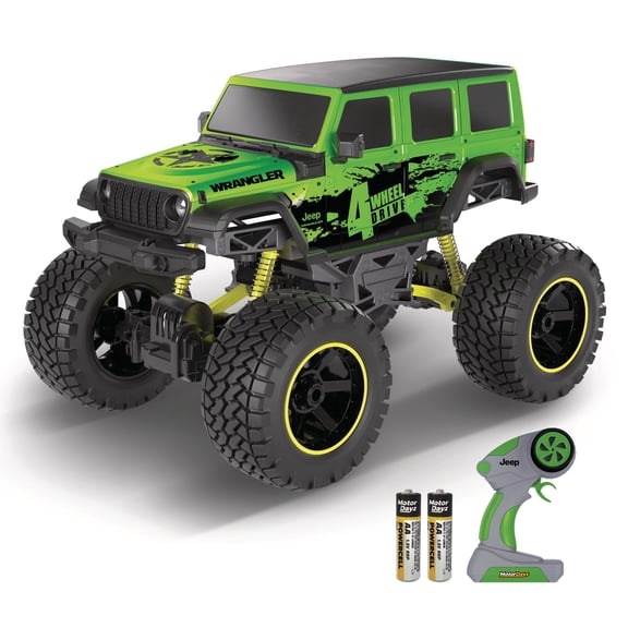 4WD Heavy Metal Jeep Wrangler RC Truck  1:10 Scale Remote Control SUV, Officially Licensed Jeep Wrangler 4-Door, Stamped Metal Body, 2.4GHz Control, USB Rechargeable, Ready to Run, Green