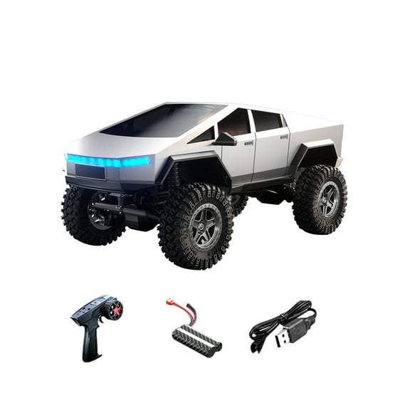 4WD RC Cyber Pickup Off Road Truck Model Electric 2.4GHz Remote Control Climbing Vehicle With LED Lights Dual Speed Gearbox For Adults Hobbyists - Silver / 2PCS Battery