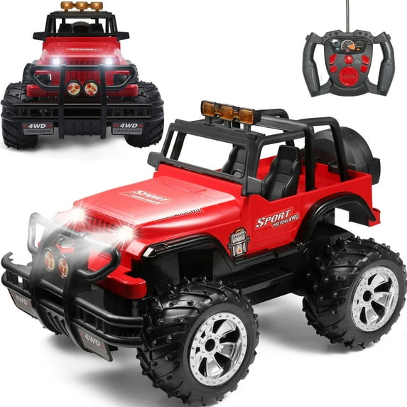 4WD Red RC Truck – Electric Jeep-Style Off-Road Radio Control Car for Kids Ages 3+