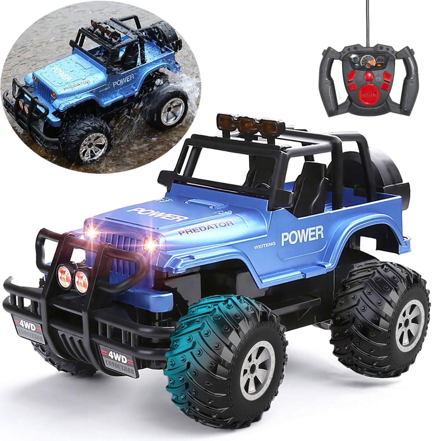 4WD Red RC Truck – Electric Jeep-Style Off-Road Radio Control Car for Kids Ages 3+