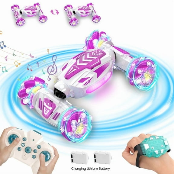 Remote Control Car for Kids, 360° Rotation Gesture Twist RC Stunt Car with Lights & Music for Christmas Birthday Gifts(Red)