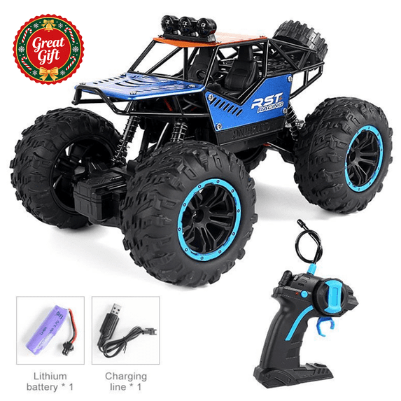 4WD Remote Control Monster Truck, Off Road RC Rock Crawler with Shock Absorption & LED Lights, Rechargeable All Terrain Toy Vehicle, Christmas Birthday Gift for Kids Boys Girls Ages 6+