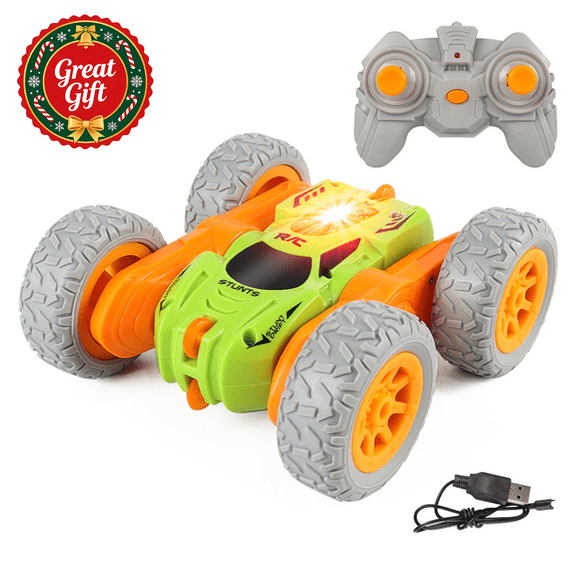 4WD Remote Control Stunt Car, Double Sided 360 Degree Rotating Flip RC Car with LED Lights, Rechargeable Off Road Toy Car, Christmas Birthday Gift for Kids Boys Girls Ages 3 and Up