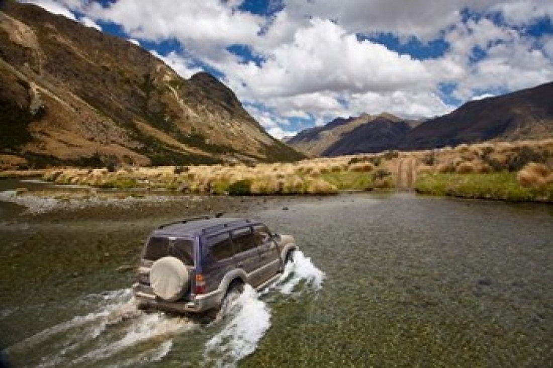 4WD crossing Mararoa River Mavora Lakes Southland South Island New Zealand Canvas Art - David Wall DanitaDelimont (36 x 24)