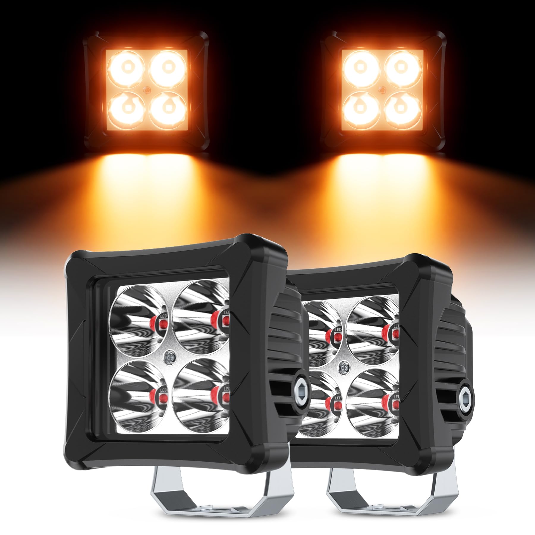 4WDKING Amber 3 Inch OIF8 LED Pods Cube Lights 40W LED Off Road Work