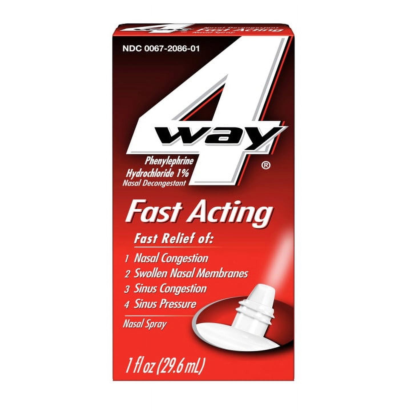 4Way Fast Acting Nasal Spray for Sinus Congestion Relief 1 Fl Oz