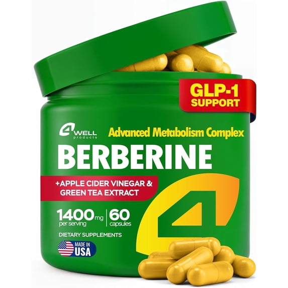 4Well Berberine Supplement - Triple Strength GLP-1 Activator with Apple Cider Vinegar & Green Tea Extract - Body Composition Support, Digestive Health, Support Heart Health