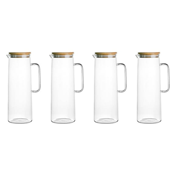 4X 1.7L Glass Water Pitcher with Handle Bamboo Lid Heat Cold Hot Kettle Capacity Tea Pitcher Water Juice Jug